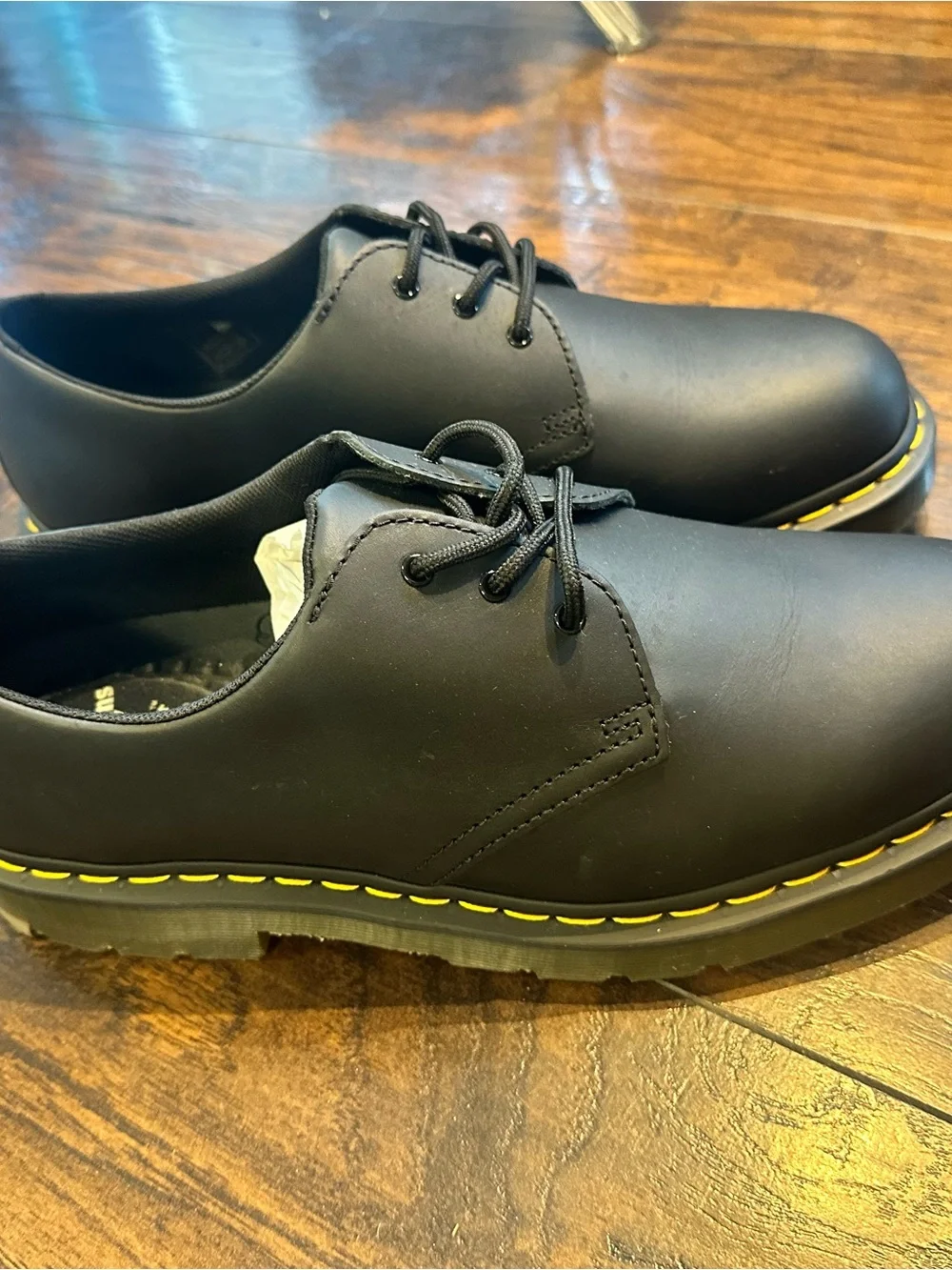 Dr. Martens Black Leather Derby Shoes with Yellow Welt Stitching - Size 13 NEW